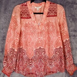Liverpool Blouse Womens S Pink Paisley V-Neck Long Sleeve Tunic Boho Modal NWOT
